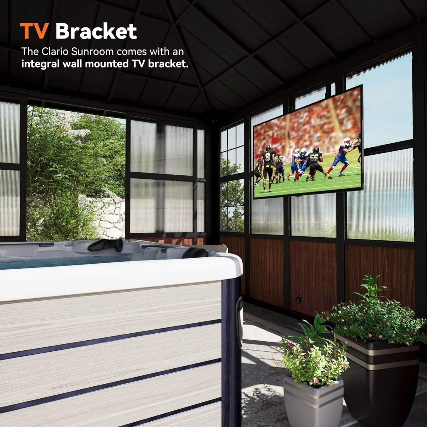 Alora Grandview Premium Hardtop Aluminum Sunroom Solarium With TV Mount And Sliding Doors (SAK60439) by SAKSBY WHOLESALE