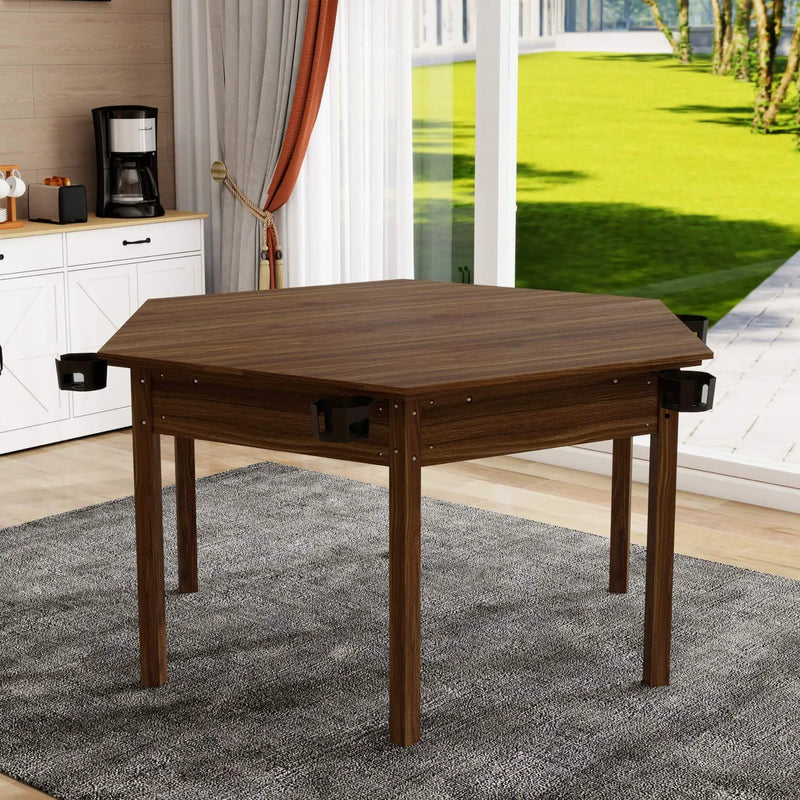 Premium 6-Person Hexagonal Game And Dining Table With Top, Mat And Cup Holders (SAK67845) by SAKSBY WHOLESALE