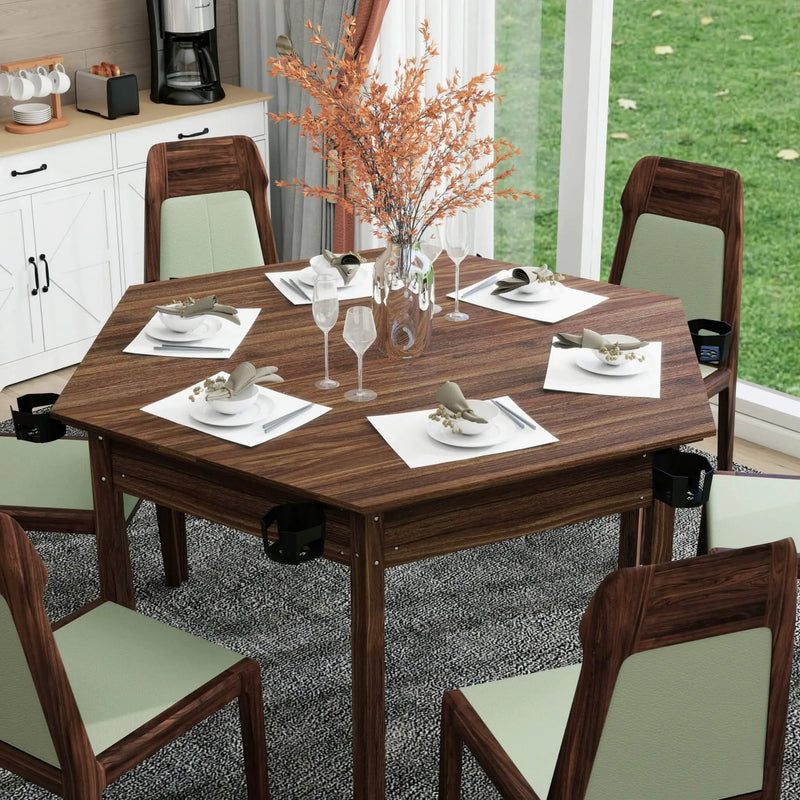 Premium 6-Person Hexagonal Game And Dining Table With Top, Mat And Cup Holders (SAK67845) by SAKSBY WHOLESALE