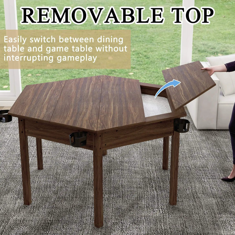 Premium 6-Person Hexagonal Game And Dining Table With Top, Mat And Cup Holders (SAK67845) by SAKSBY WHOLESALE