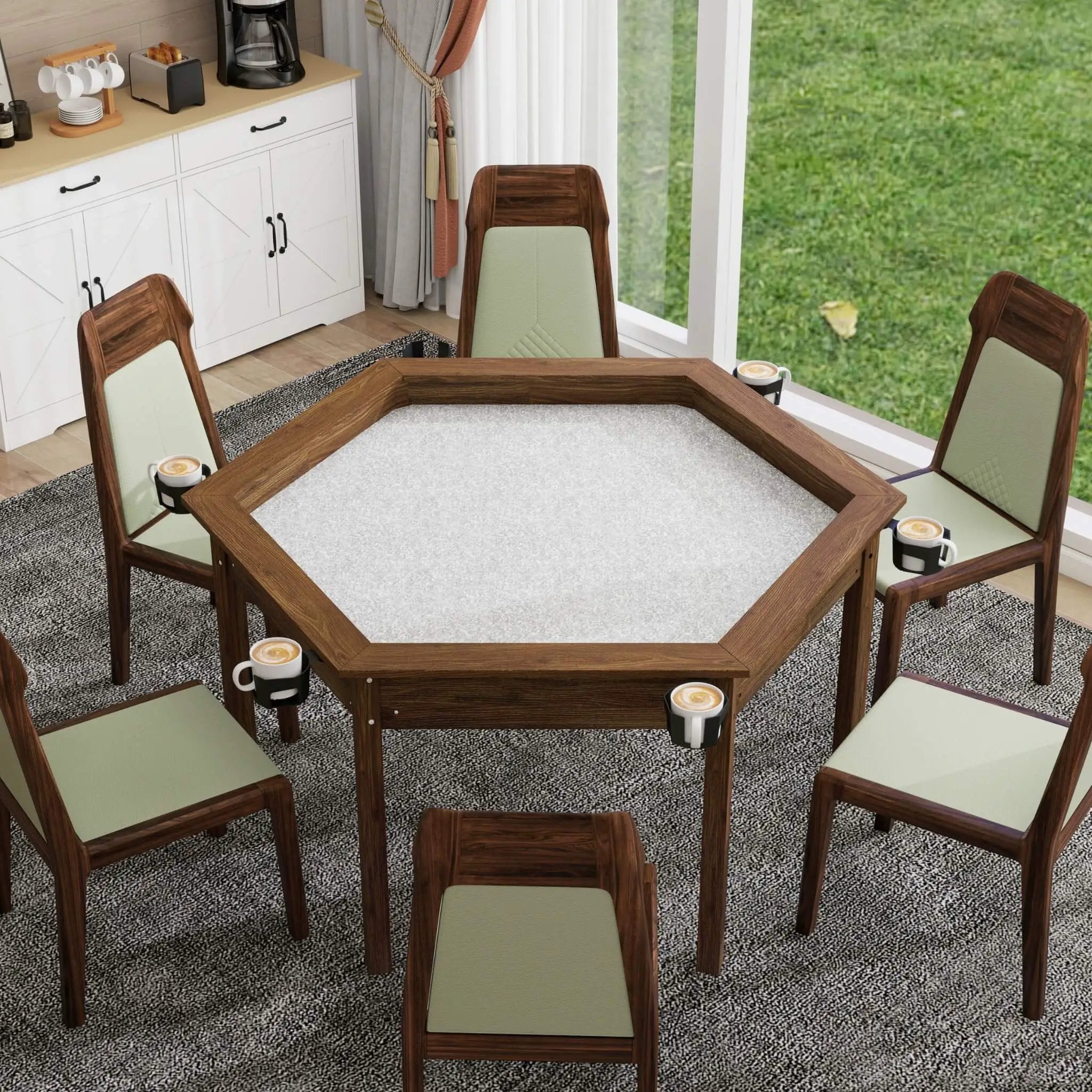 Premium 6-Person Hexagonal Game And Dining Table With Top, Mat And Cup Holders (SAK67845) by SAKSBY WHOLESALE