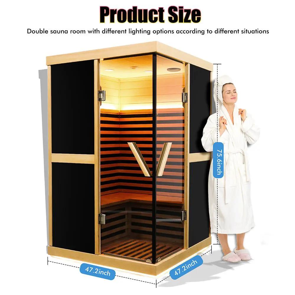 Thermora Helix Premium Large 2-Person V-Shaped FAR Infrared Sauna Room With Double Glass Doors, 1980W (SAK96413) by SAKSBY WHOLESALE