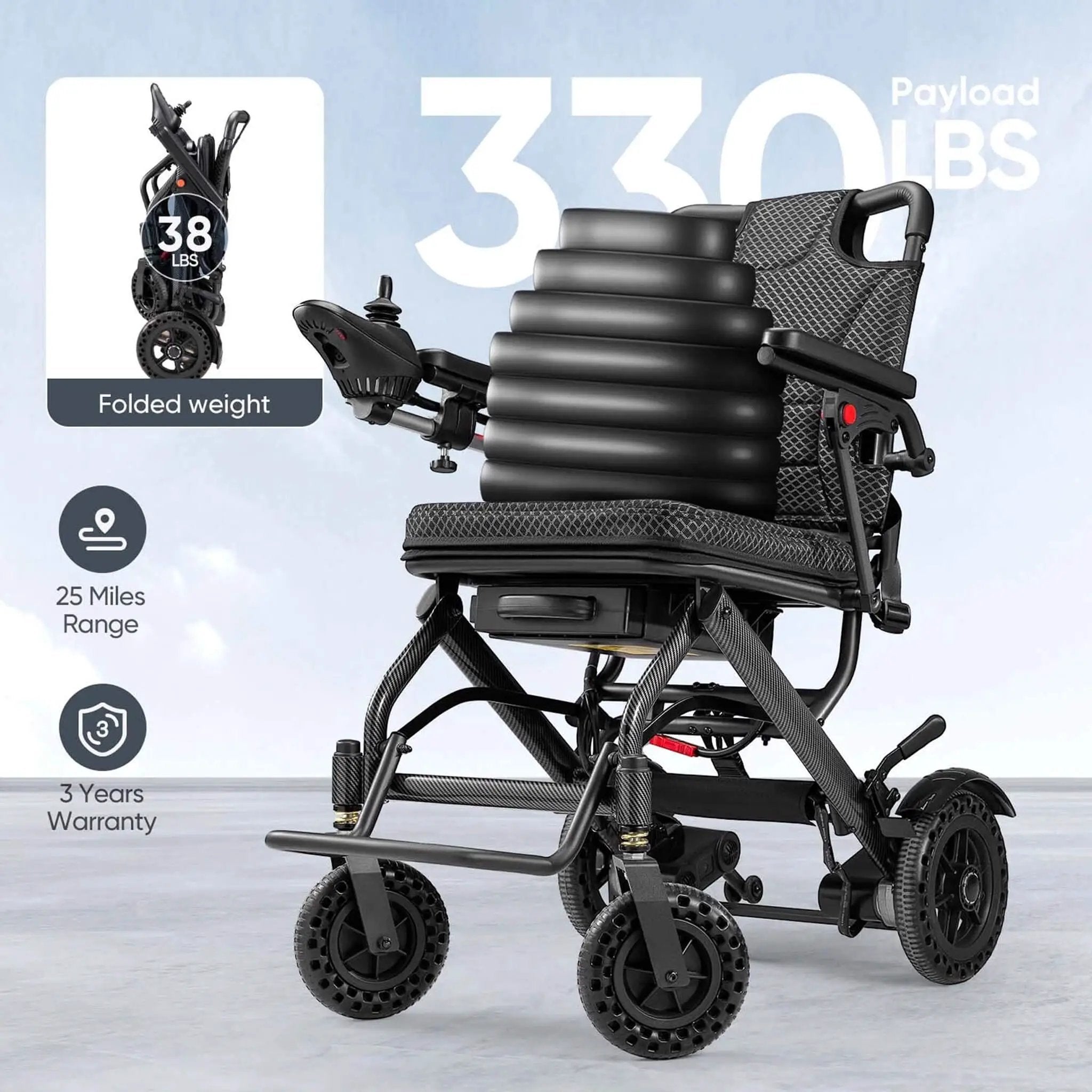 Pride Premium Lightweight Foldable All-Terrain Electric Wheelchair, 300LBS [FDA & Airline Approved] (SAK18673) by SAKSBY WHOLESALE