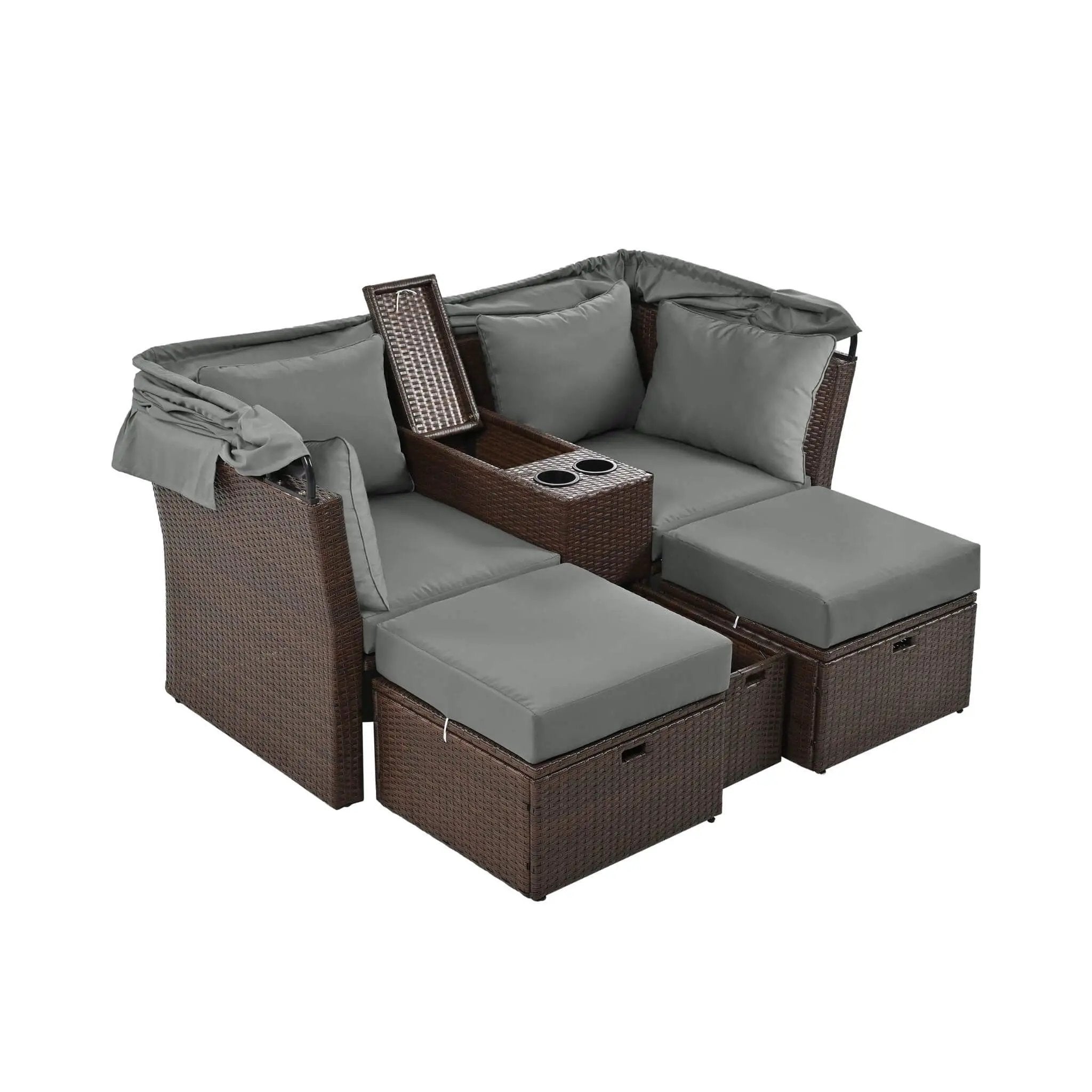 Alora Premium Outdoor 2-Seater Patio Daybed With Foldable Awning, Cushions, And Rattan Frame (SAK90233) by SAKSBY WHOLESALE