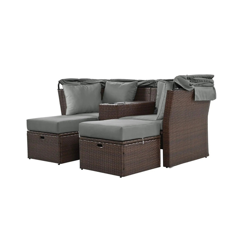 Alora Premium Outdoor 2-Seater Patio Daybed With Foldable Awning, Cushions, And Rattan Frame (SAK90233) by SAKSBY WHOLESALE