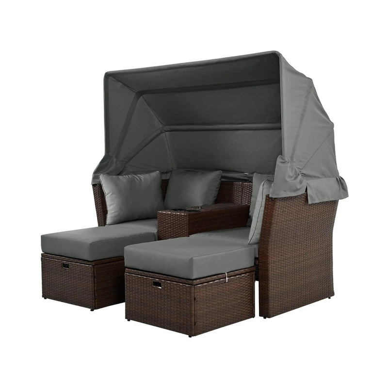 Alora Premium Outdoor 2-Seater Patio Daybed With Foldable Awning, Cushions, And Rattan Frame (SAK90233) by SAKSBY WHOLESALE