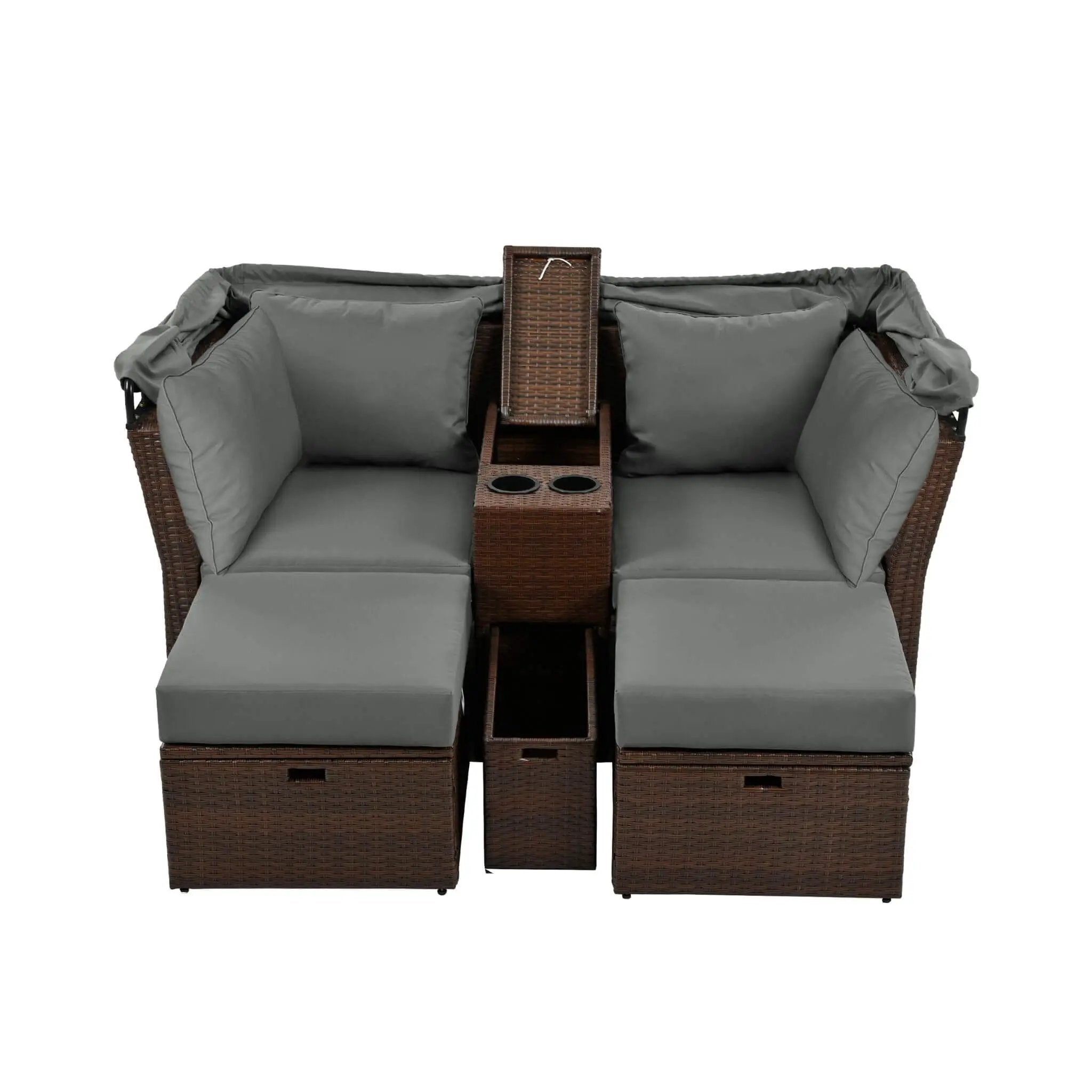 Alora Premium Outdoor 2-Seater Patio Daybed With Foldable Awning, Cushions, And Rattan Frame (SAK90233) by SAKSBY WHOLESALE