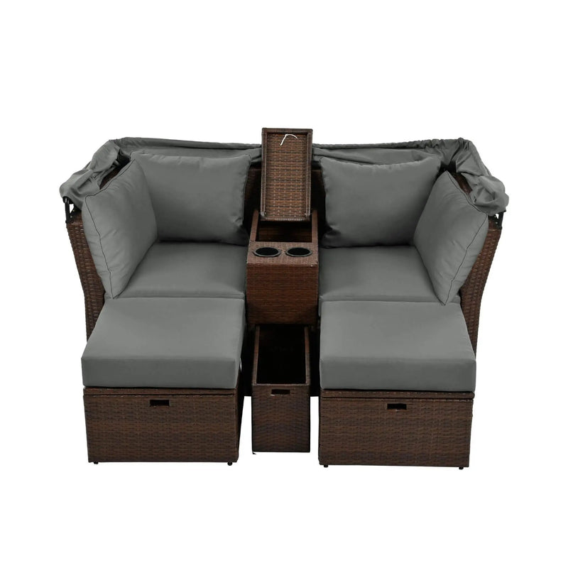 Alora Premium Outdoor 2-Seater Patio Daybed With Foldable Awning, Cushions, And Rattan Frame (SAK90233) by SAKSBY WHOLESALE