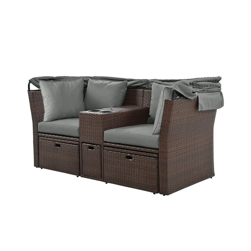 Alora Premium Outdoor 2-Seater Patio Daybed With Foldable Awning, Cushions, And Rattan Frame (SAK90233) by SAKSBY WHOLESALE