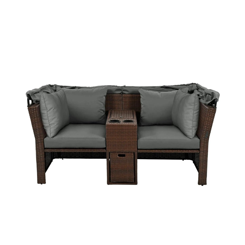Alora Premium Outdoor 2-Seater Patio Daybed With Foldable Awning, Cushions, And Rattan Frame (SAK90233) by SAKSBY WHOLESALE