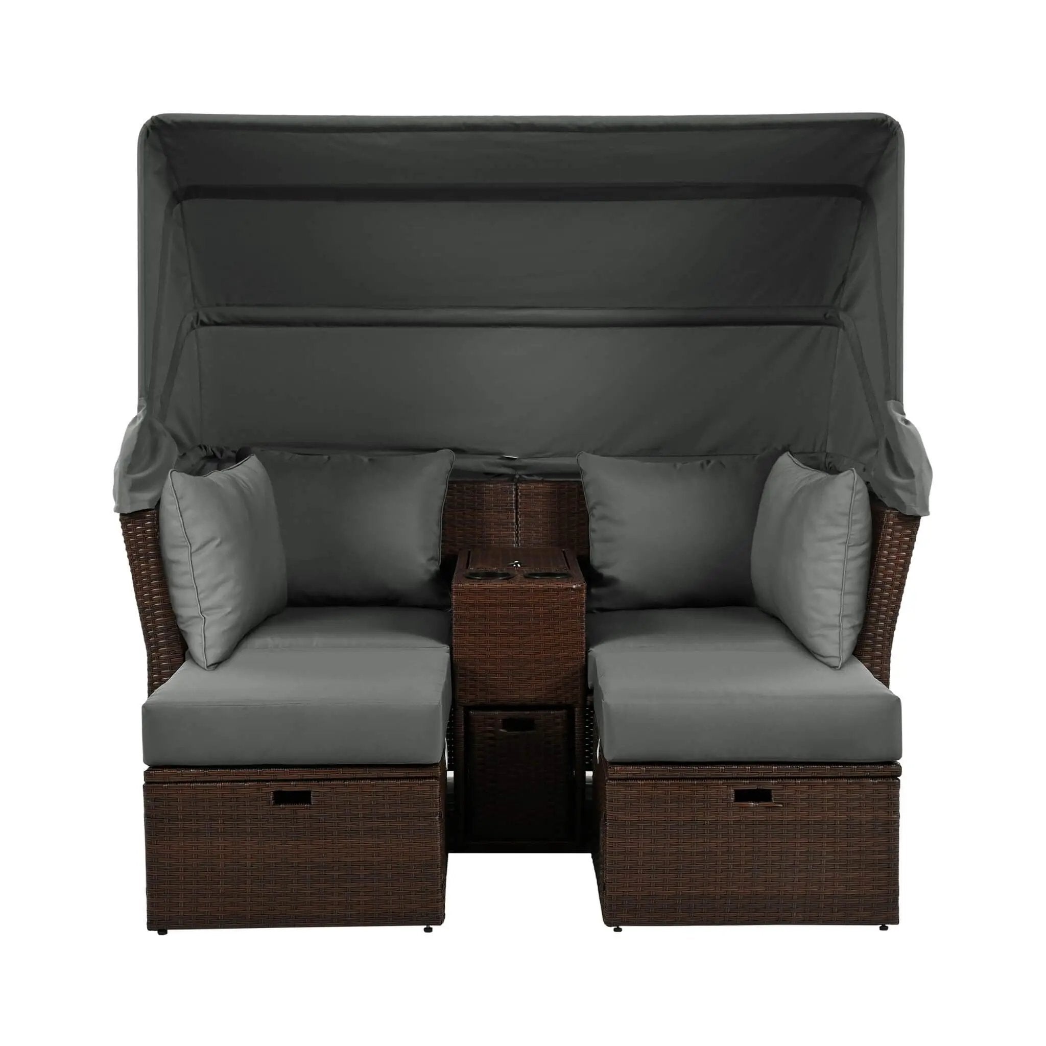 Alora Premium Outdoor 2-Seater Patio Daybed With Foldable Awning, Cushions, And Rattan Frame (SAK90233) by SAKSBY WHOLESALE