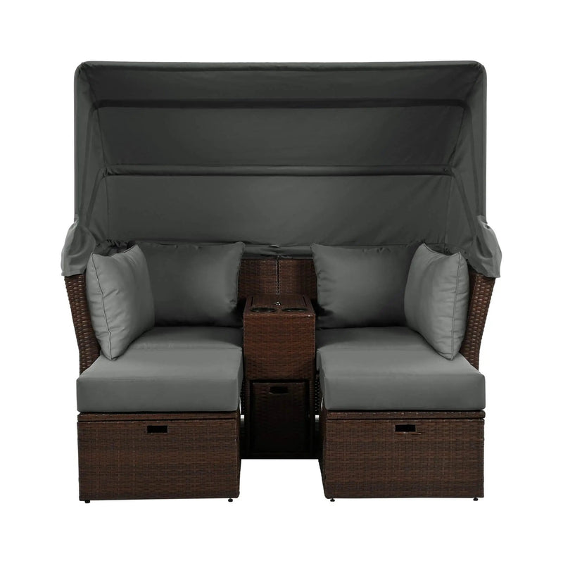 Alora Premium Outdoor 2-Seater Patio Daybed With Foldable Awning, Cushions, And Rattan Frame (SAK90233) by SAKSBY WHOLESALE