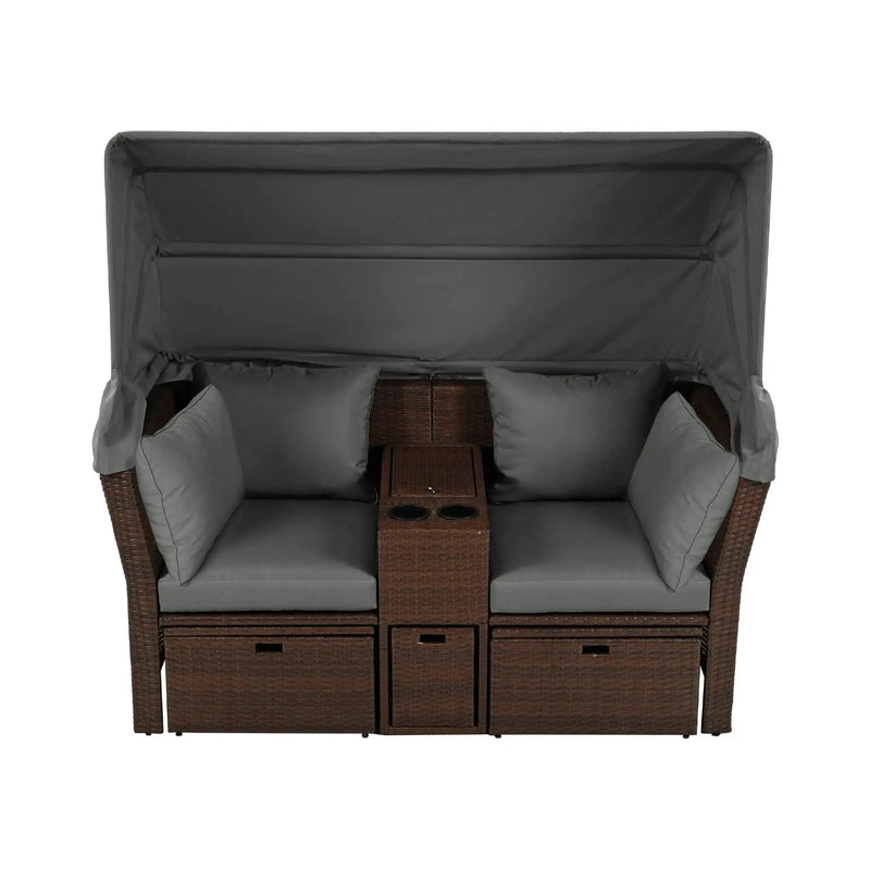 Alora Premium Outdoor 2-Seater Patio Daybed With Foldable Awning, Cushions, And Rattan Frame (SAK90233) by SAKSBY WHOLESALE