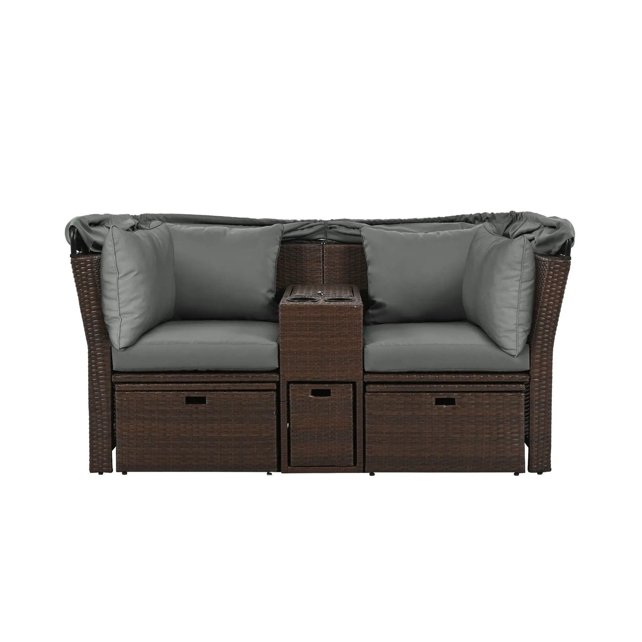 Alora Premium Outdoor 2-Seater Patio Daybed With Foldable Awning, Cushions, And Rattan Frame (SAK90233) by SAKSBY WHOLESALE