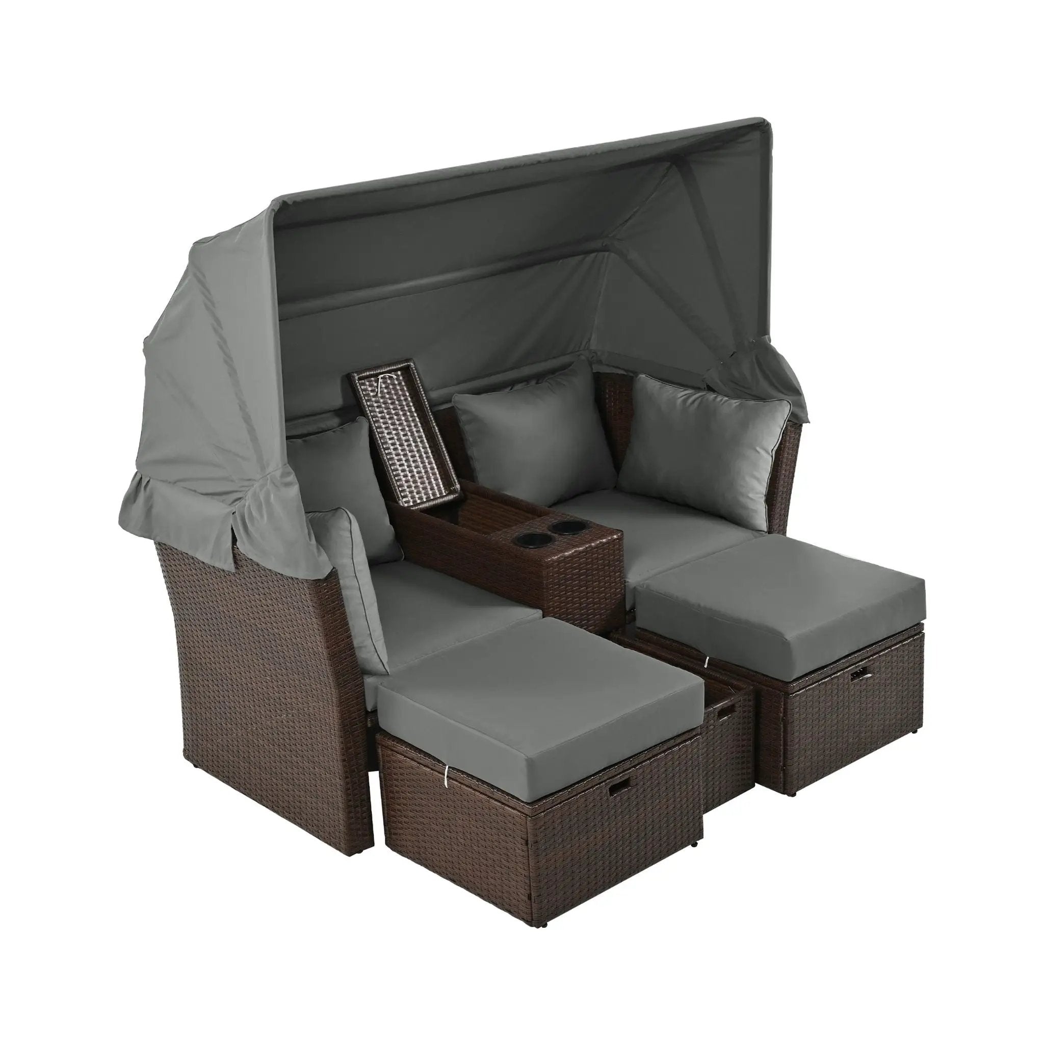 Alora Premium Outdoor 2-Seater Patio Daybed With Foldable Awning, Cushions, And Rattan Frame (SAK90233) by SAKSBY WHOLESALE