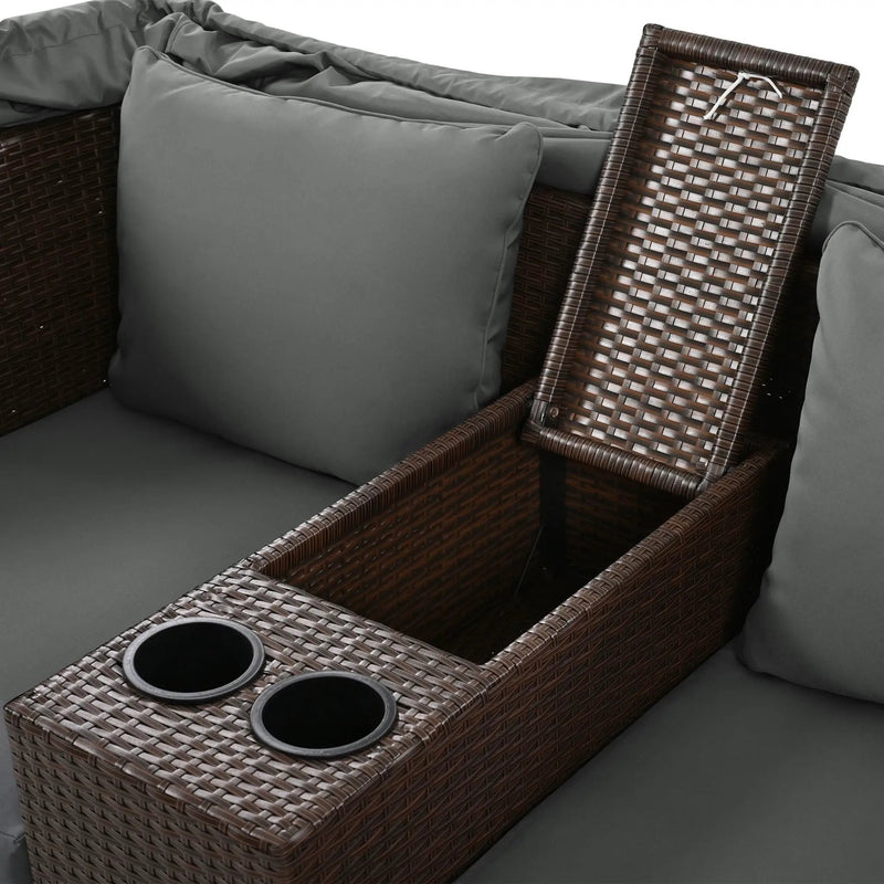 Alora Premium Outdoor 2-Seater Patio Daybed With Foldable Awning, Cushions, And Rattan Frame (SAK90233) by SAKSBY WHOLESALE