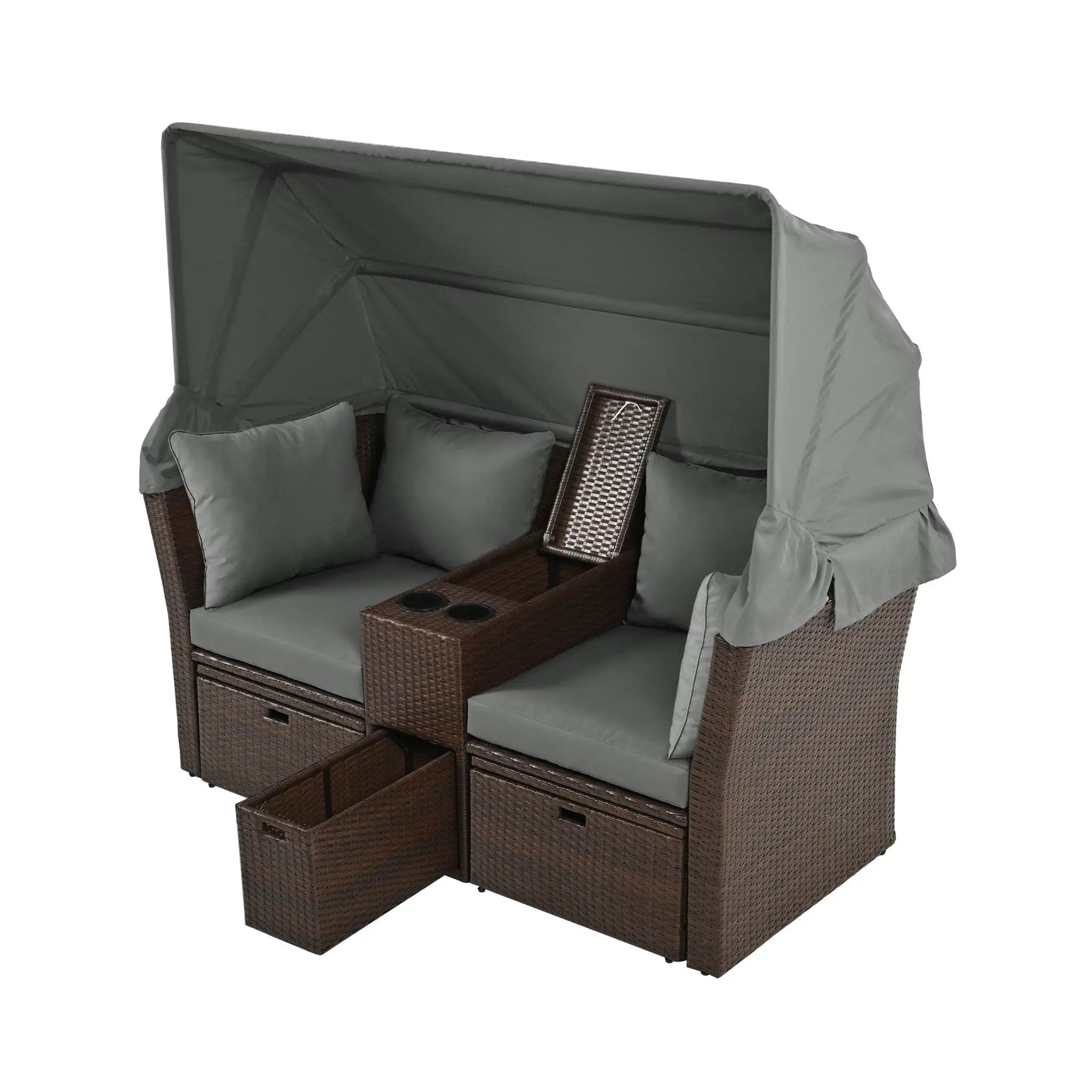 Alora Premium Outdoor 2-Seater Patio Daybed With Foldable Awning, Cushions, And Rattan Frame (SAK90233) by SAKSBY WHOLESALE