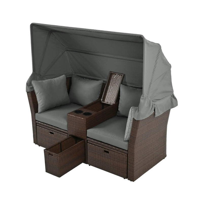 Alora Premium Outdoor 2-Seater Patio Daybed With Foldable Awning, Cushions, And Rattan Frame (SAK90233) by SAKSBY WHOLESALE