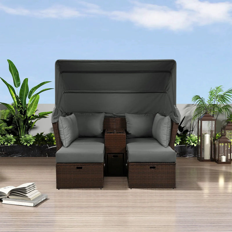 Alora Premium Outdoor 2-Seater Patio Daybed With Foldable Awning, Cushions, And Rattan Frame (SAK90233) by SAKSBY WHOLESALE