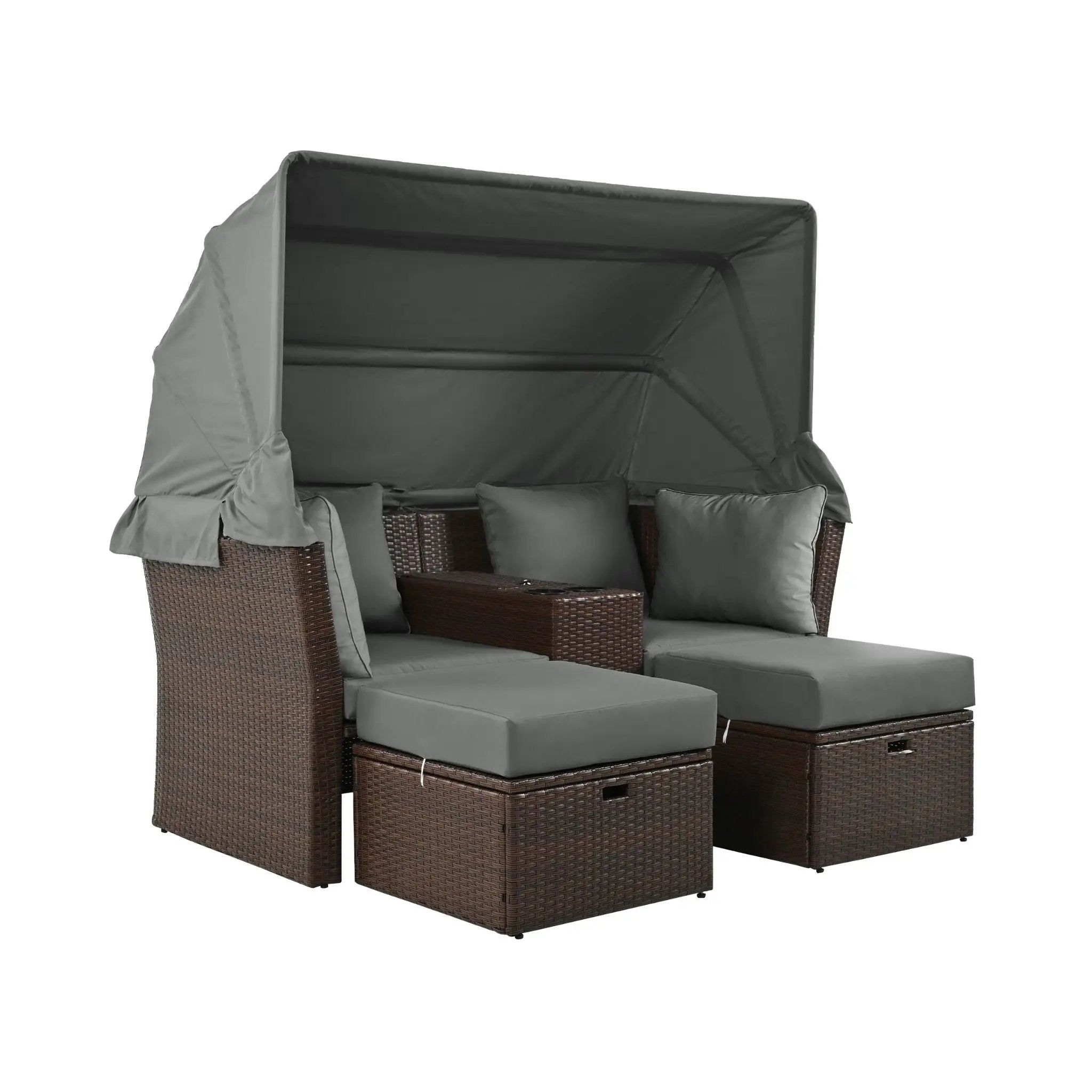 Alora Premium Outdoor 2-Seater Patio Daybed With Foldable Awning, Cushions, And Rattan Frame (SAK90233) by SAKSBY WHOLESALE
