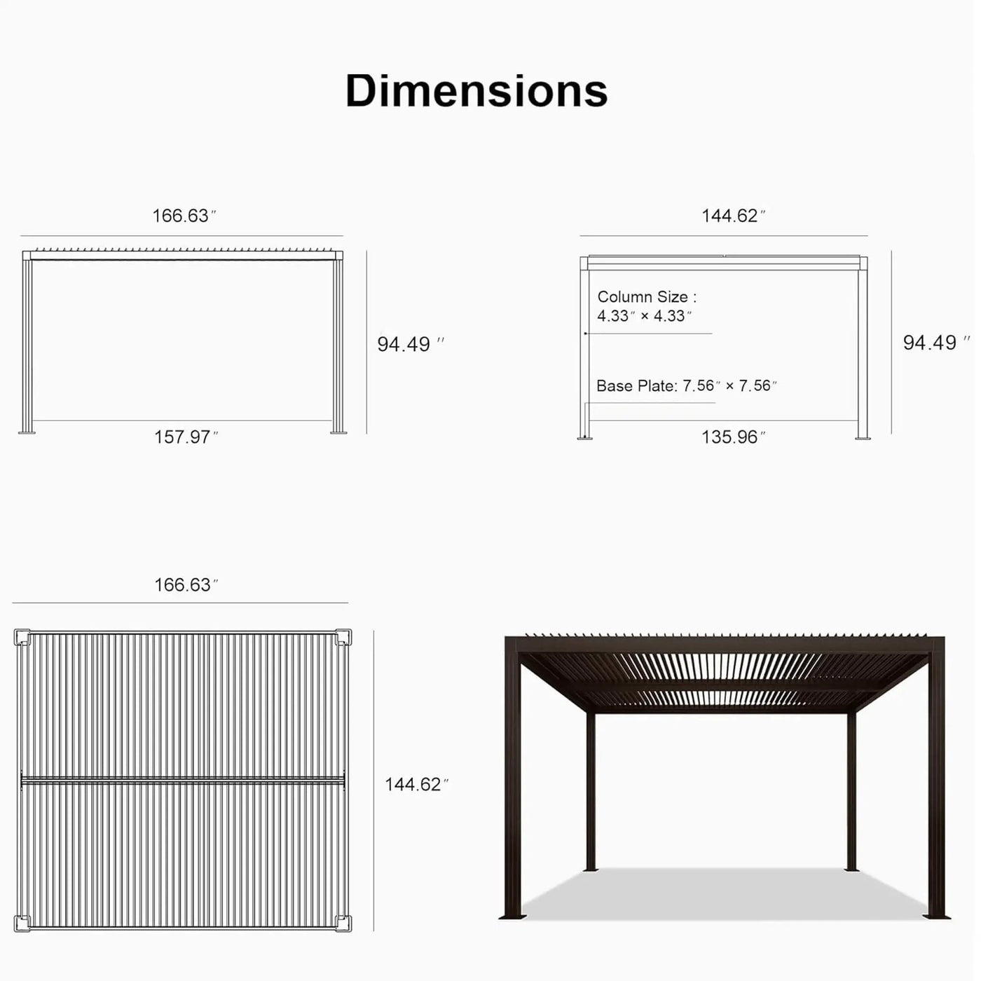 Alora Premium Outdoor Aluminum Louvered Patio Pergola With LED Lights [PERGOLA ONLY] (SAK24896) by SAKSBY WHOLESALE
