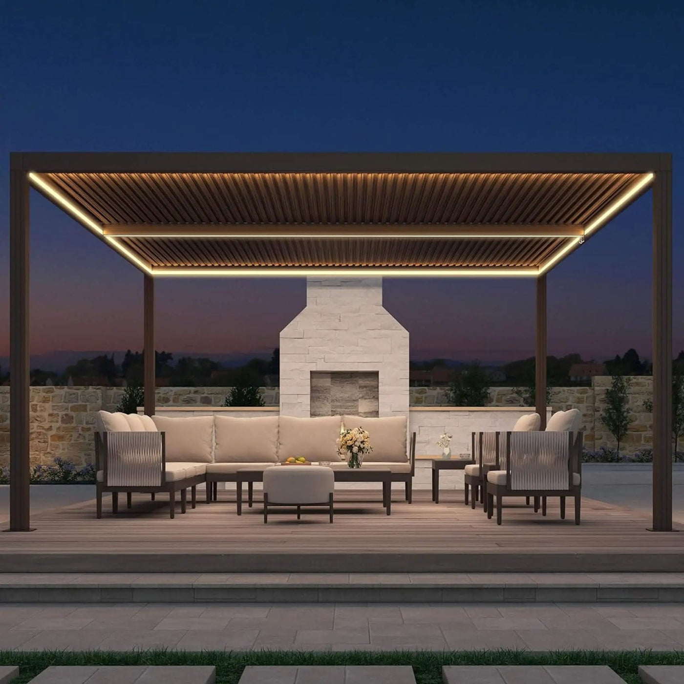 Alora Premium Outdoor Aluminum Louvered Patio Pergola With LED Lights [PERGOLA ONLY] (SAK24896) by SAKSBY WHOLESALE