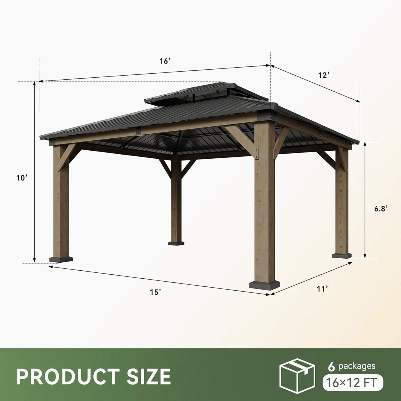 Alora Premium Outdoor Cedar Wood Galvanized Steel Hardtop Gazebo (SAK23907) by SAKSBY WHOLESALE