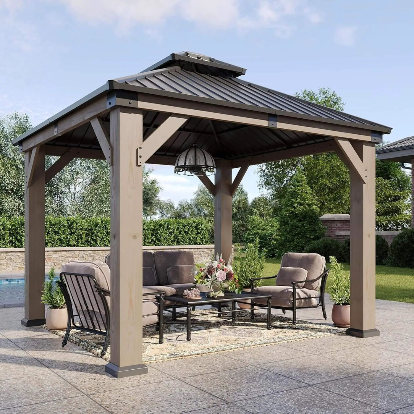 Alora Premium Outdoor Cedar Wood Galvanized Steel Hardtop Gazebo (SAK23907) by SAKSBY WHOLESALE