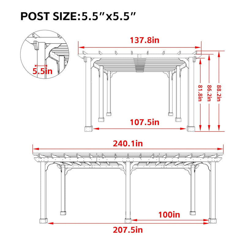 Alora Premium Outdoor Cedar Wood Pergola With Slatted Roof (SAK87024) by SAKSBY WHOLESALE