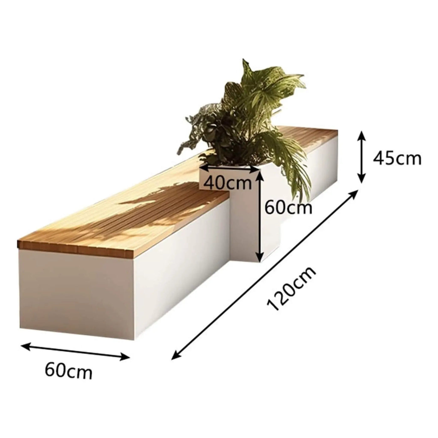 Premium Outdoor Industrial Metal Garden Bench With Wooden Seat And Planter [Made-To-Order] (SAK83951) by SAKSBY WHOLESALE