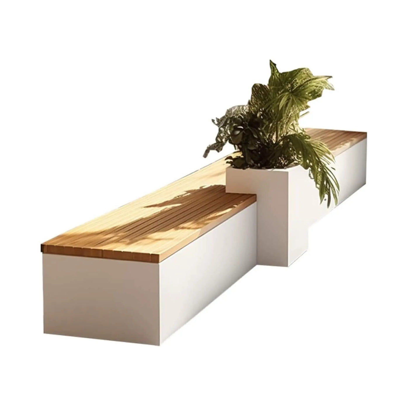 Premium Outdoor Industrial Metal Garden Bench With Wooden Seat And Planter [Made-To-Order] (SAK83951) by SAKSBY WHOLESALE