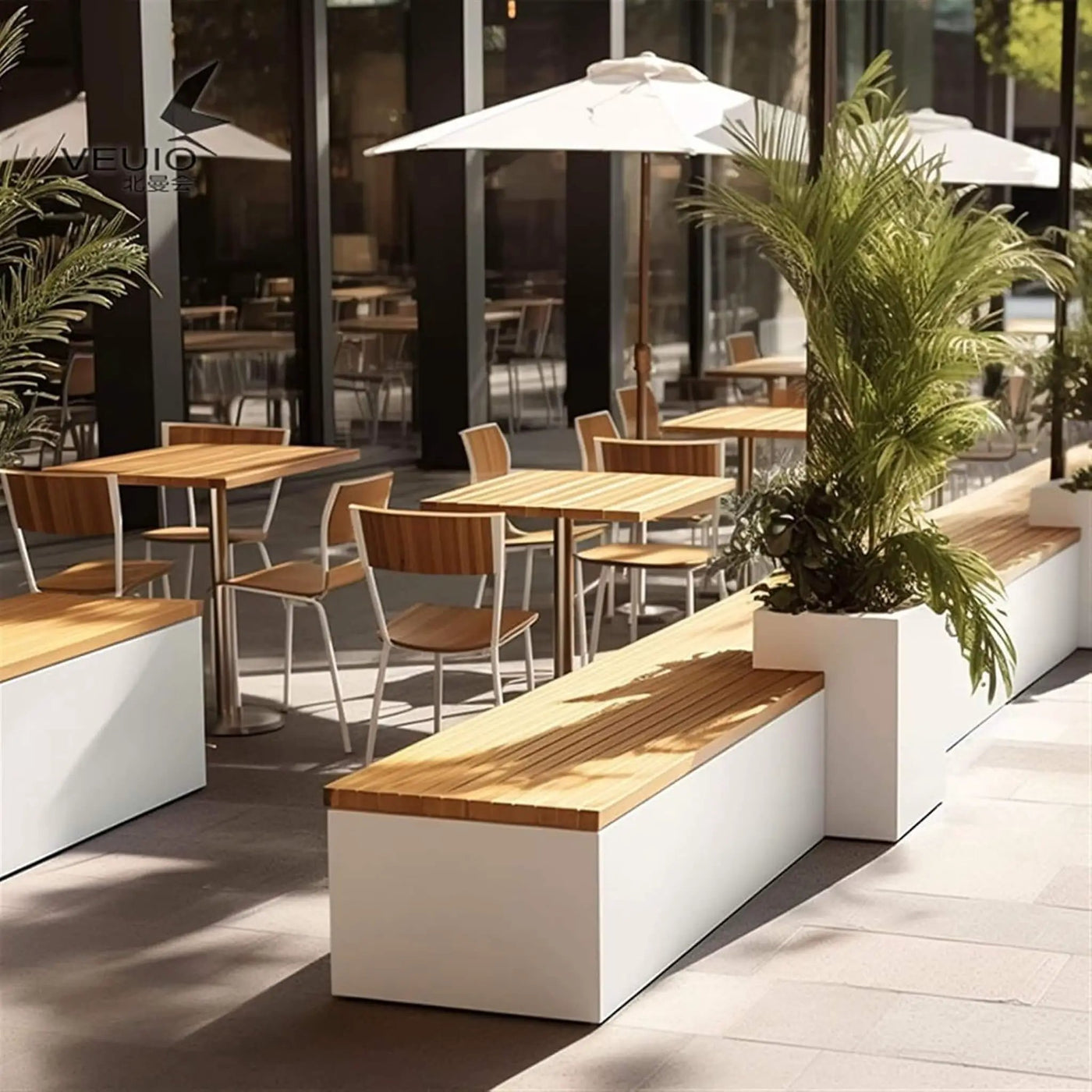 Premium Outdoor Industrial Metal Garden Bench With Wooden Seat And Planter [Made-To-Order] (SAK83951) by SAKSBY WHOLESALE