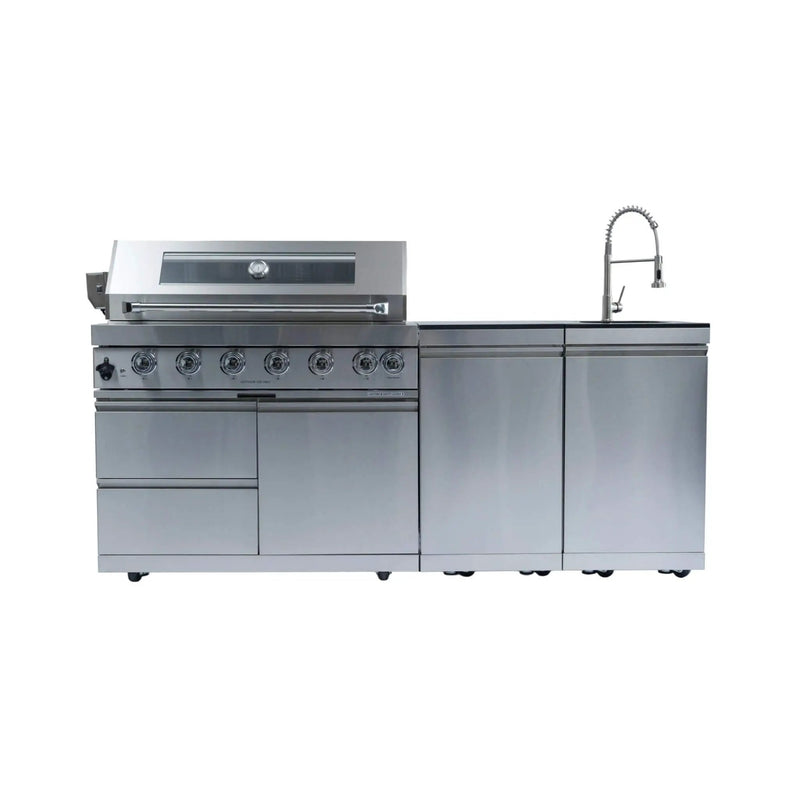 Castelle Flame Tuscany Outdoor BBQ Liquid Propane Kitchen Grill Island With 43-Inch 6-Burner 85K BTU Propane Gas Grill, Rotisserie Kit, And Storage Cabinets (SAK95623) by SAKSBY WHOLESALE