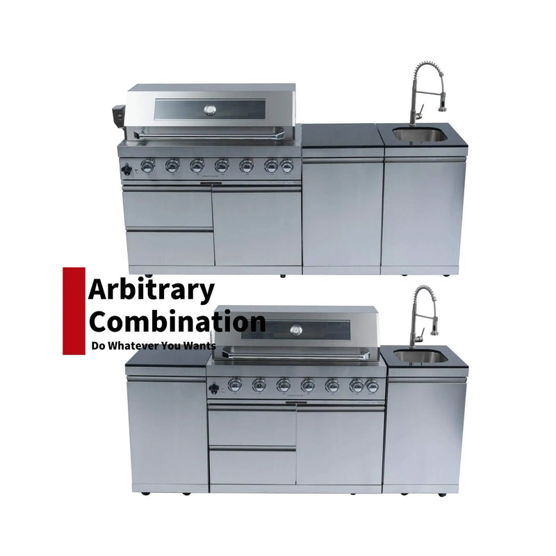 Castelle Flame Tuscany Outdoor BBQ Liquid Propane Kitchen Grill Island With 43-Inch 6-Burner 85K BTU Propane Gas Grill, Rotisserie Kit, And Storage Cabinets (SAK95623) by SAKSBY WHOLESALE