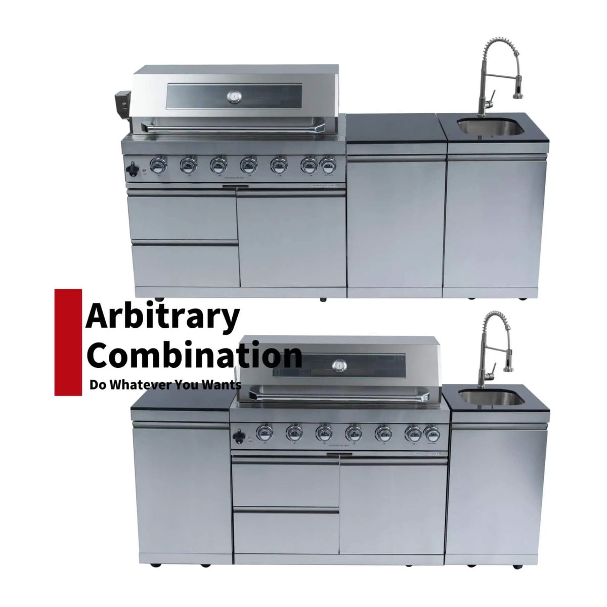 Castelle Flame Valmont 43-Inch 6-Burner 85K BTU Outdoor BBQ Kitchen Grill Island With Granite Countertops, Rotisserie Kit, Cabinets, And Sink (SAK73518), photo 19 of 22
