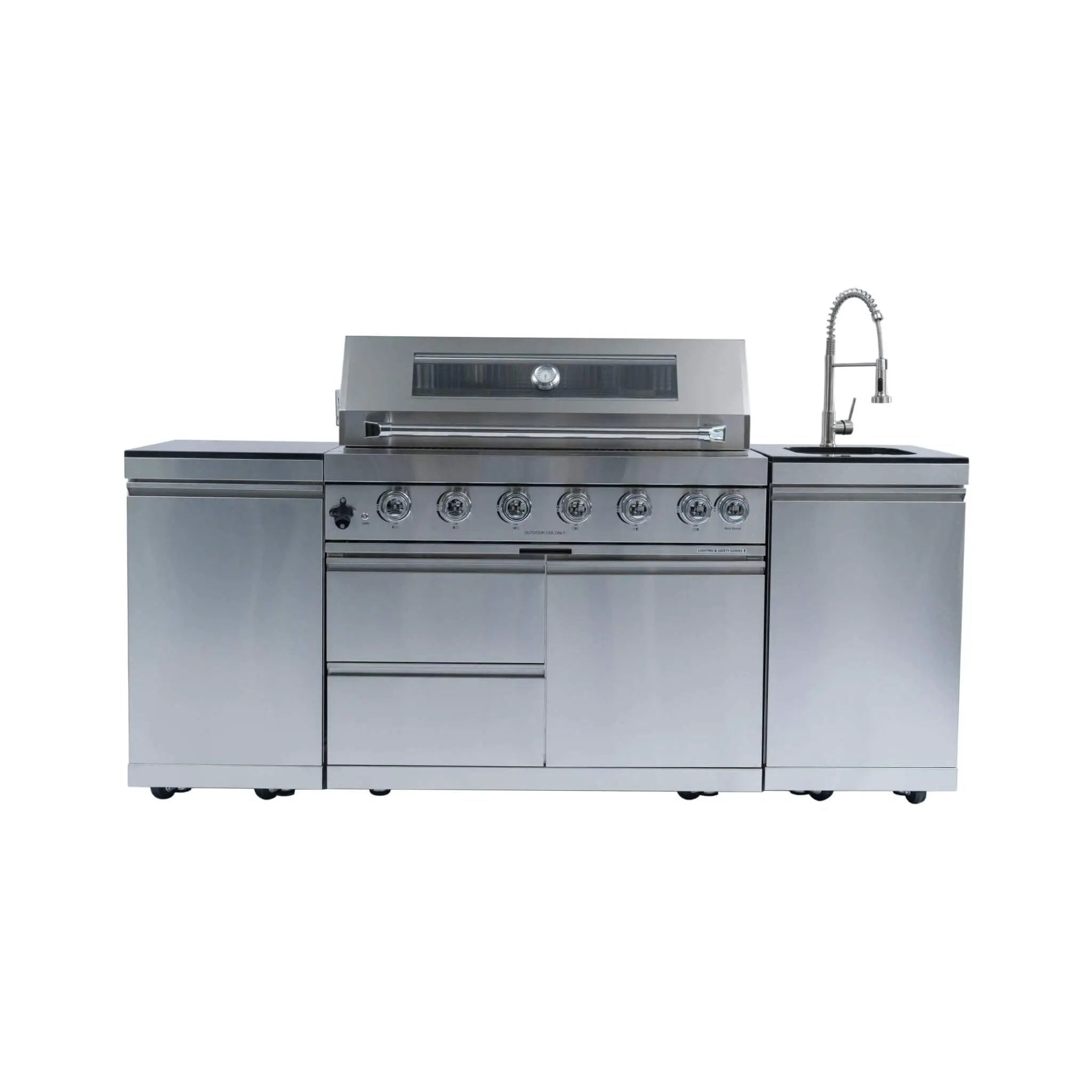 Castelle Flame Tuscany Outdoor BBQ Liquid Propane Kitchen Grill Island With 43-Inch 6-Burner 85K BTU Propane Gas Grill, Rotisserie Kit, And Storage Cabinets (SAK95623) by SAKSBY WHOLESALE