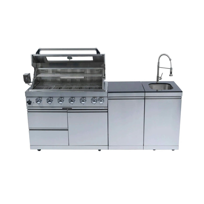 Castelle Flame Tuscany Outdoor BBQ Liquid Propane Kitchen Grill Island With 43-Inch 6-Burner 85K BTU Propane Gas Grill, Rotisserie Kit, And Storage Cabinets (SAK95623) by SAKSBY WHOLESALE