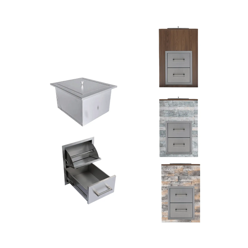 Premium Outdoor Kitchen With 32-Inch 60K BTU Built-In Stainless Steel LPG Gas Grill, Door And Drawer Combo And Stainless Steel Ice Box (SAK98661) by SAKSBY WHOLESALE