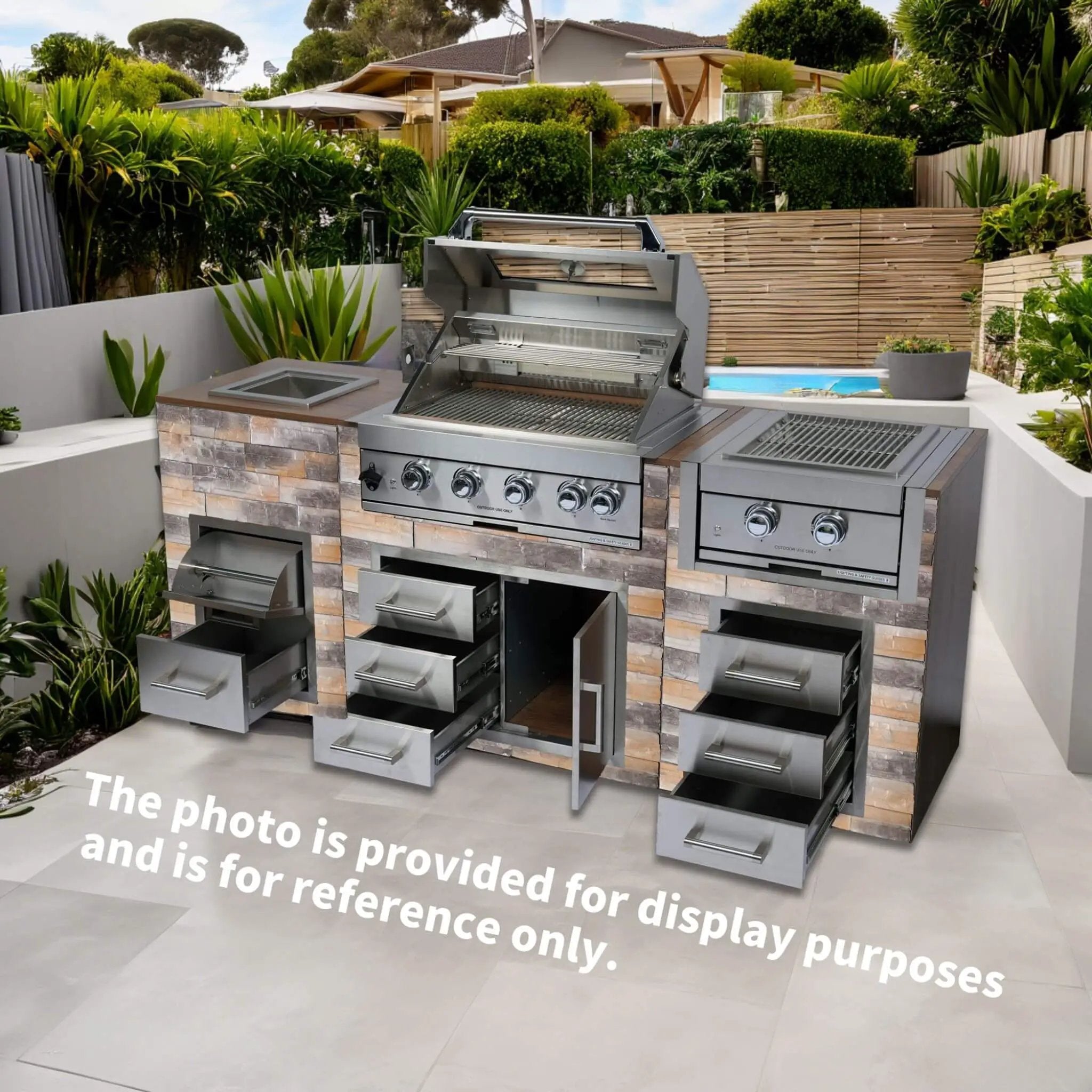 Premium Outdoor Kitchen With 32-Inch 60K BTU Built-In Stainless Steel LPG Gas Grill, Door And Drawer Combo And Stainless Steel Ice Box (SAK98661) by SAKSBY WHOLESALE