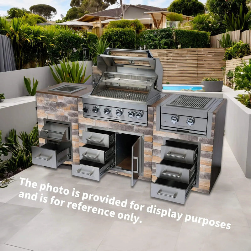 Premium Outdoor Kitchen With 32-Inch 60K BTU Built-In Stainless Steel LPG Gas Grill, Door And Drawer Combo And Stainless Steel Ice Box (SAK98661) by SAKSBY WHOLESALE