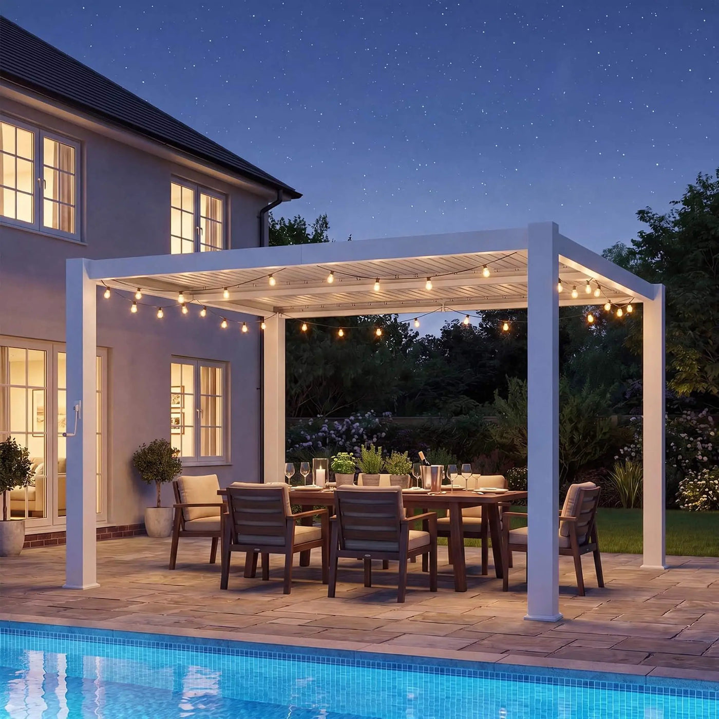 Alora Premium White Outdoor Metal Louvered Pergola With Drainage System (SAK87265) by SAKSBY WHOLESALE