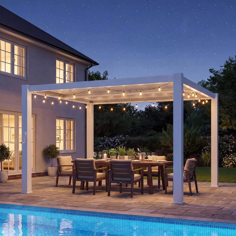Alora Premium White Outdoor Metal Louvered Pergola With Drainage System (SAK87265) by SAKSBY WHOLESALE