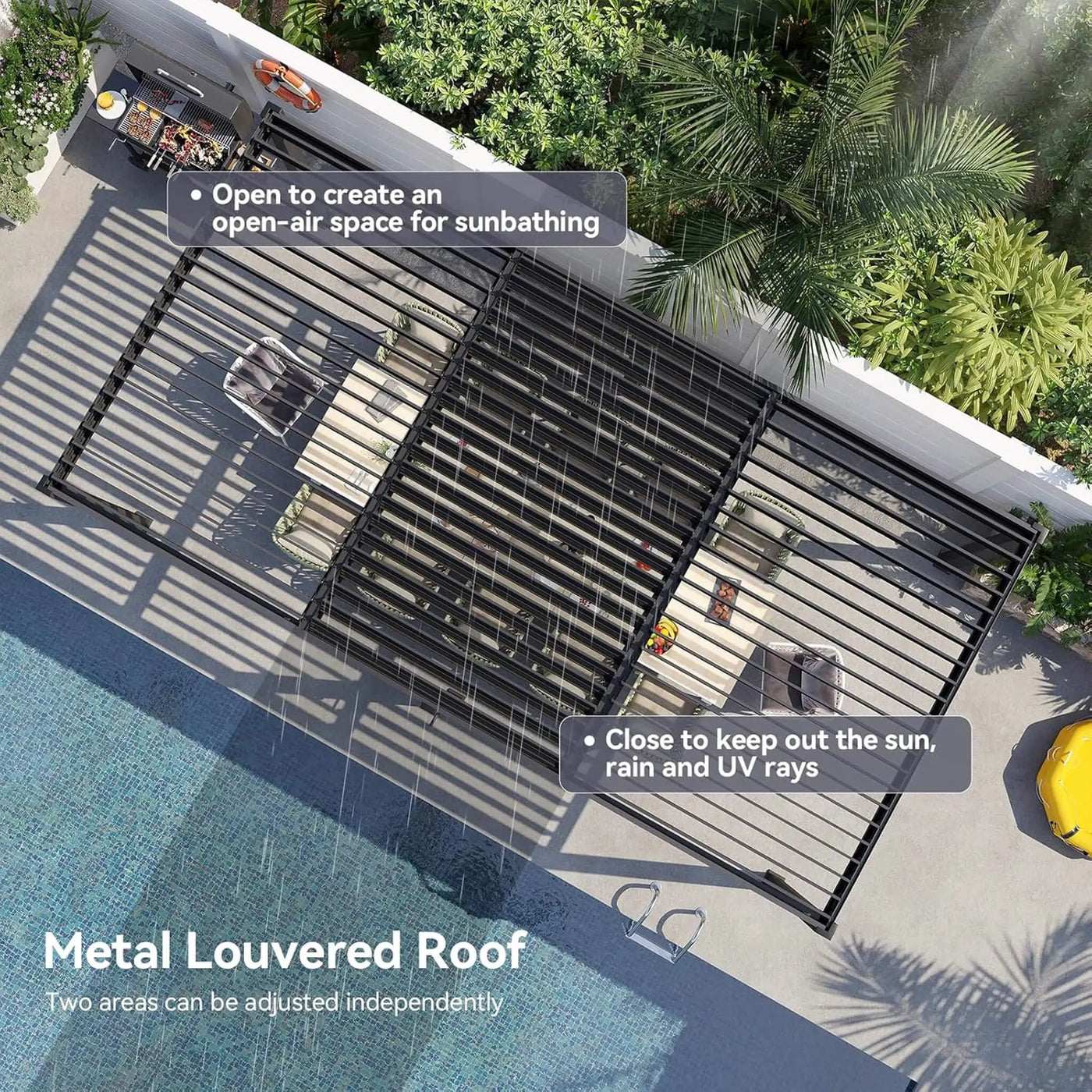 Alora Premium Gray Outdoor Metal Pergola With Louvered Roof And Drainage System (SAK76143) by SAKSBY WHOLESALE
