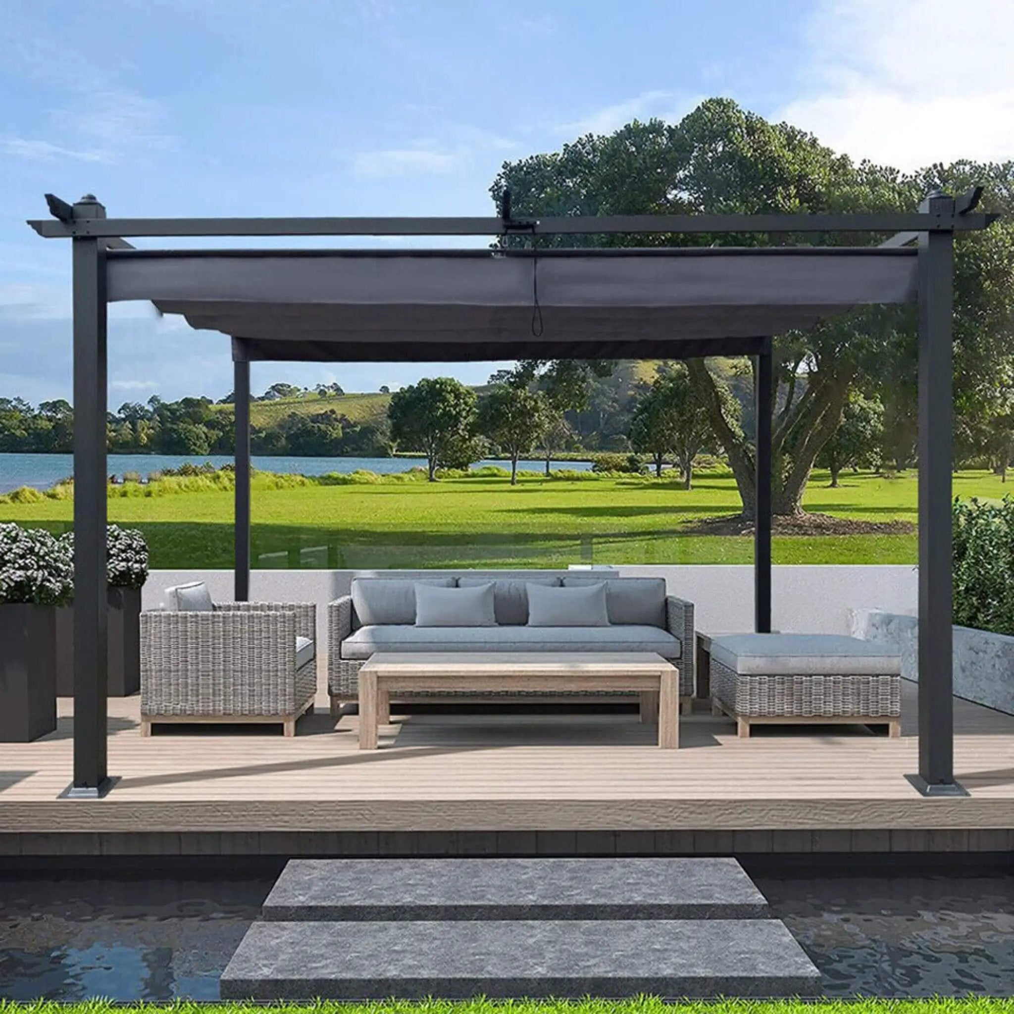 [10X13FT] Alora Premium Outdoor Patio Retractable Pergola With Canopy (SAK01864) by SAKSBY WHOLESALE