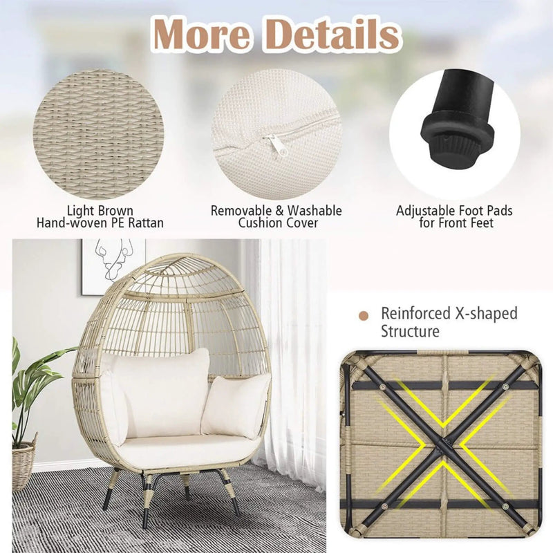 Alora Premium 57-Inch Oversized Rattan Patio Egg Lounge Chair Basket With Cushions (SAK91684) by SAKSBY WHOLESALE