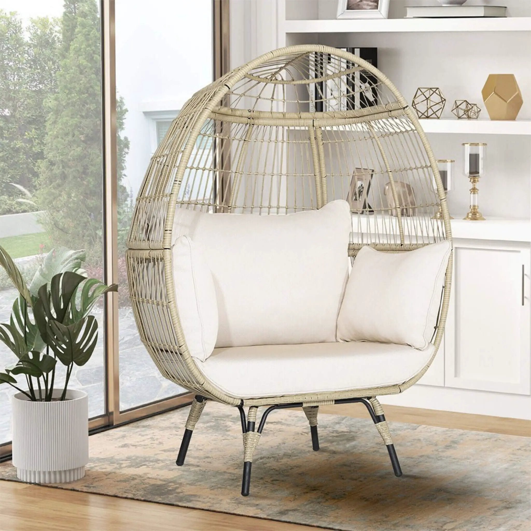 Alora Premium 57-Inch Oversized Rattan Patio Egg Lounge Chair Basket With Cushions (SAK91684) by SAKSBY WHOLESALE