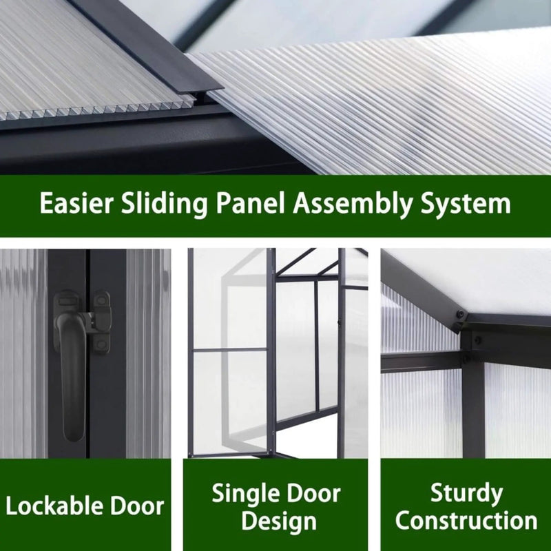 [06X12FT] Premium Polycarbonate Gray Walk-In Greenhouse Kit With Adjustable Vent And Lockable Door (SAK35264) by SAKSBY WHOLESALE