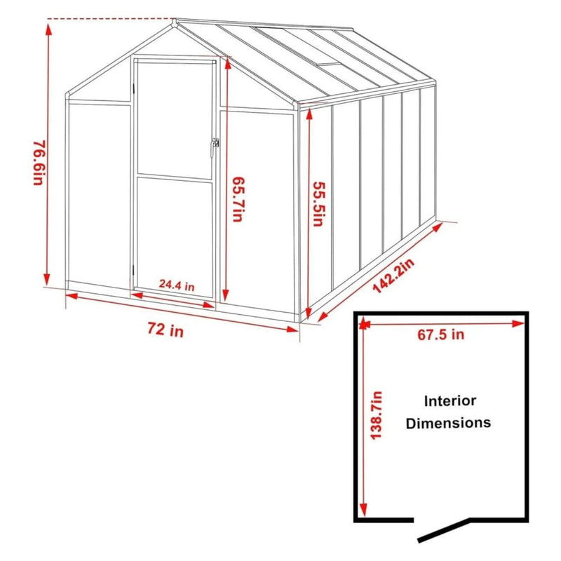 [06X12FT] Premium Polycarbonate Gray Walk-In Greenhouse Kit With Adjustable Vent And Lockable Door (SAK35264) by SAKSBY WHOLESALE