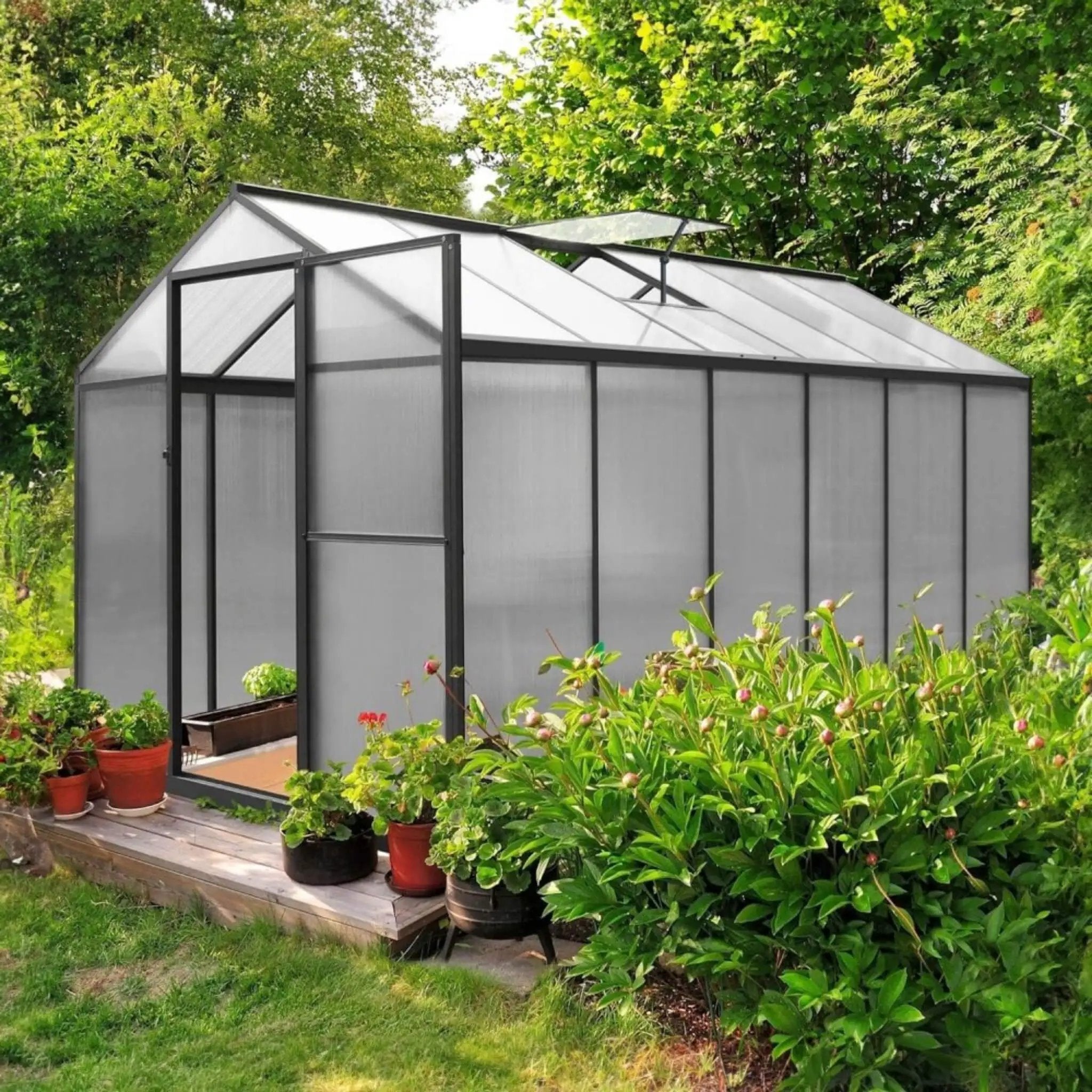 [06X12FT] Premium Polycarbonate Gray Walk-In Greenhouse Kit With Adjustable Vent And Lockable Door (SAK35264) by SAKSBY WHOLESALE