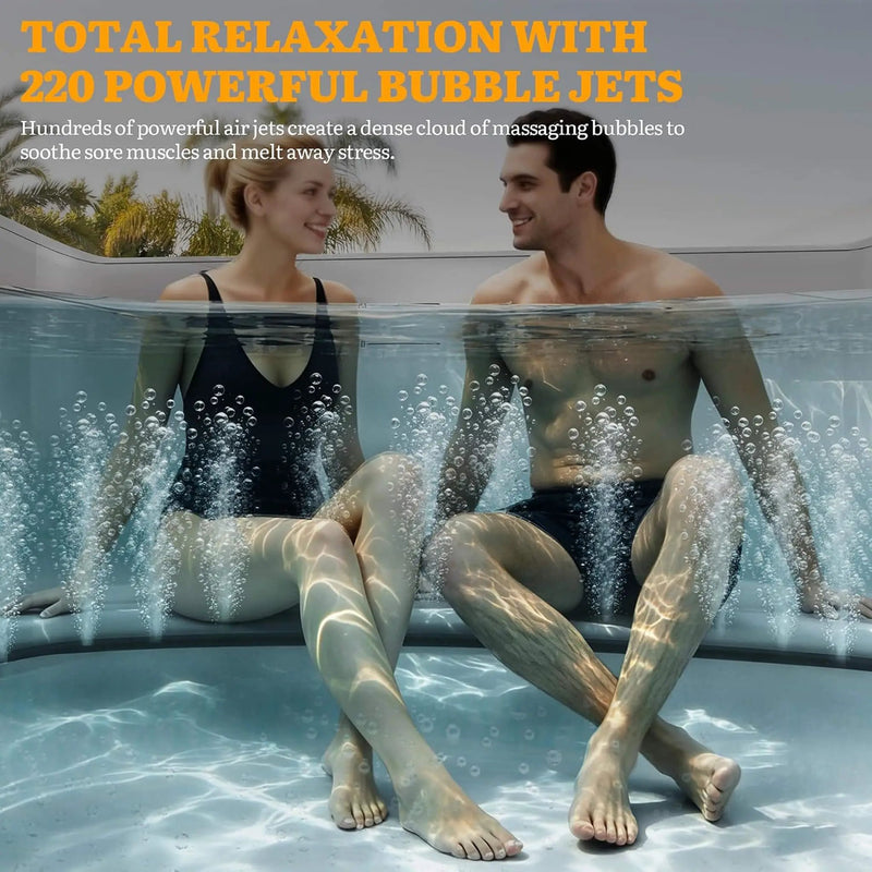 Premium 85-Inch Portable 8-Person Natural Stone Design Inflatable Square Hot Tub With 220 Massage Jets (SAK62731) by SAKSBY WHOLESALE